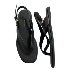 Tommy Hilfiger Leather Color Blocked Sandals in Black
